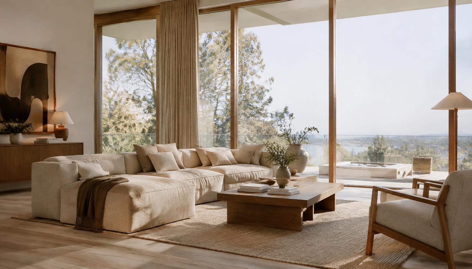 Bright modern living room with neutral tones